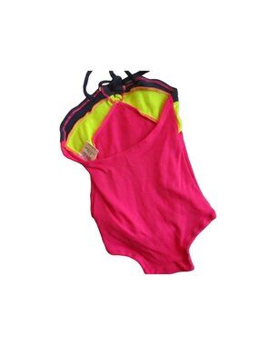 GIRLS Swimsuit 2 Vintage 1980's NYLON STRETCH COLORBLOCK swim suit CASTAWAYS new